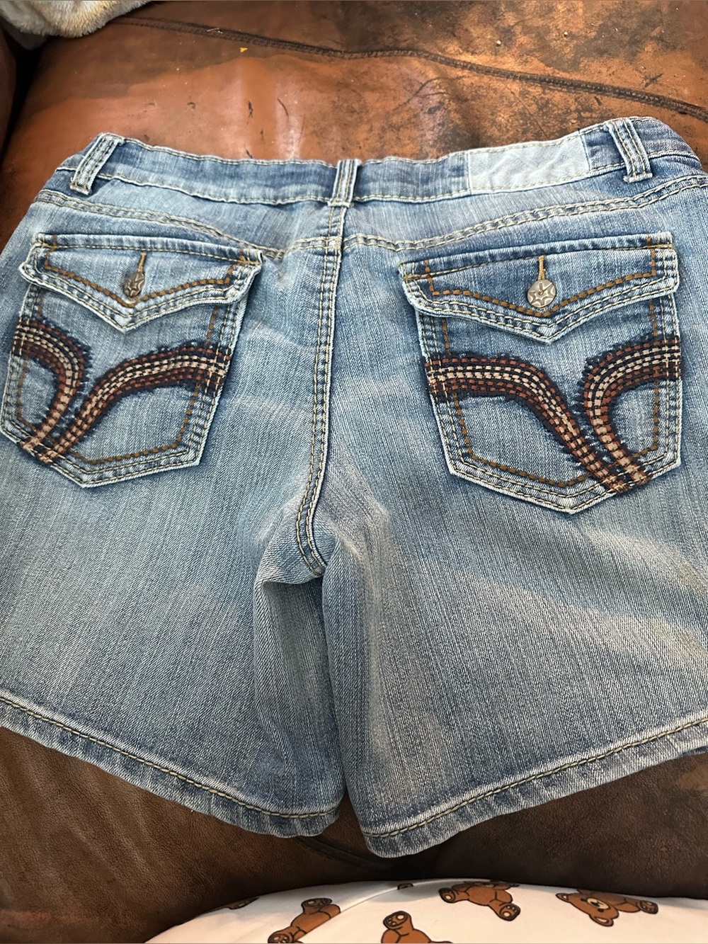 Vanilla Star Light Blue Embroidered Back-Pocket Denim Shorts